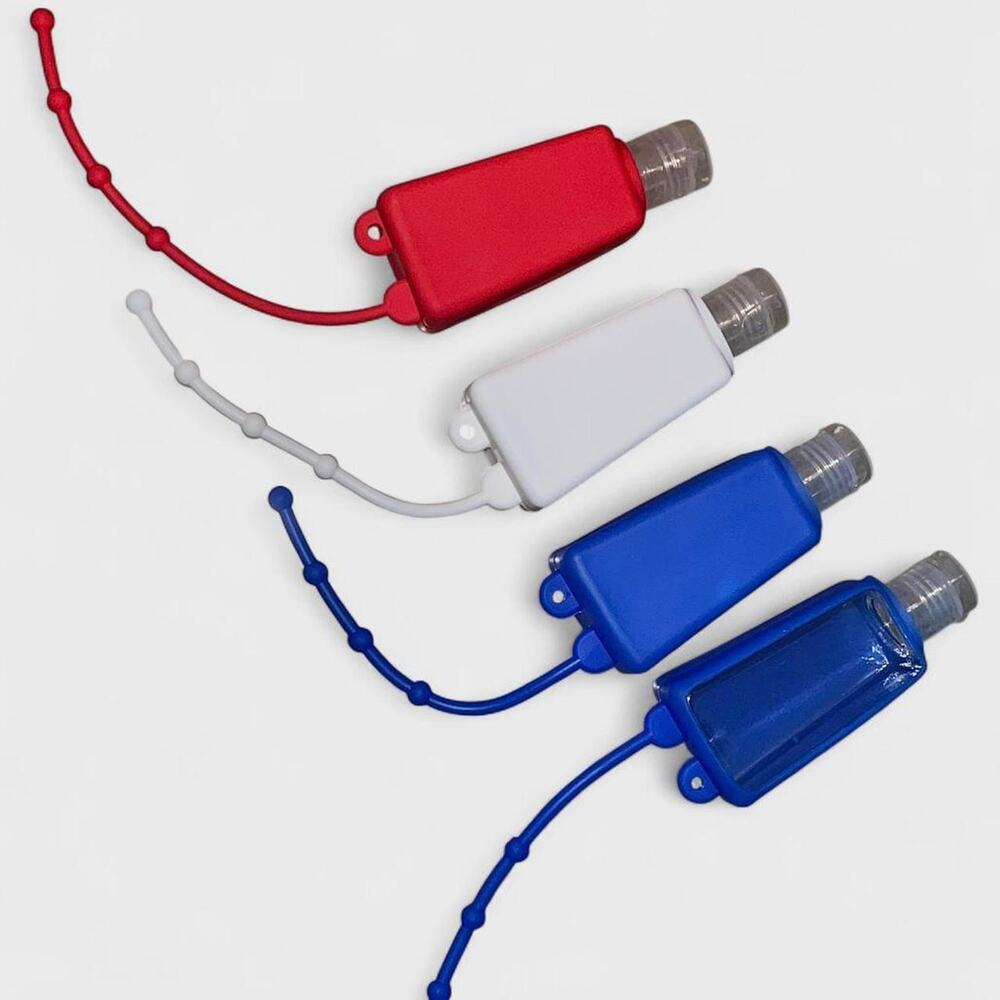 4 pcs. Silicone Empty DIY Hand Sanitizer Keychains - Red, White, and Blue